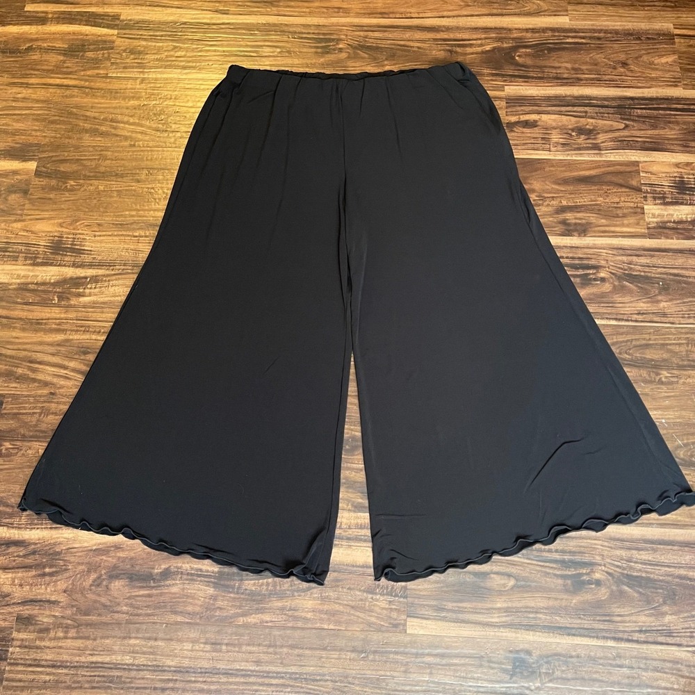 David Dart Collection Black Wide Leg Palazzo Pants Lettuce Hem Plus Size 2X